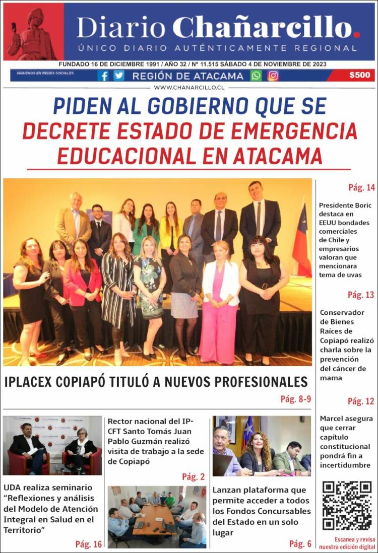 Portada de Diario Chañarcillo (Chile)