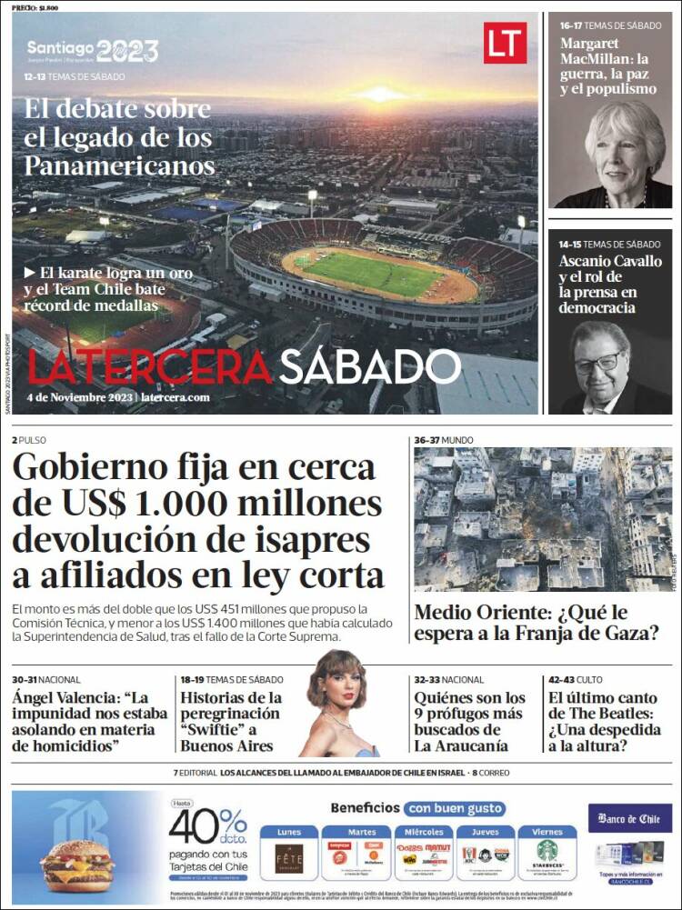 Portada de La Tercera (Chile)