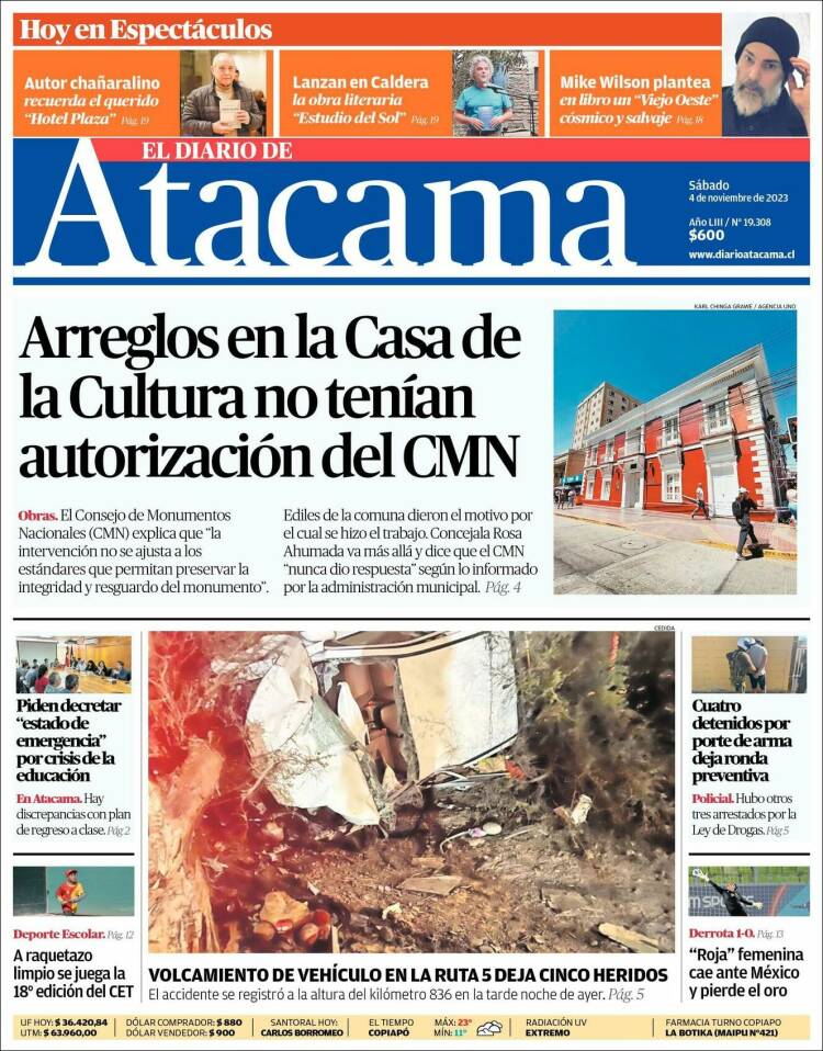 Portada de Diario de Atacama (Chile)