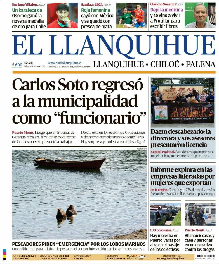 Portada de El Llanquihue (Chile)
