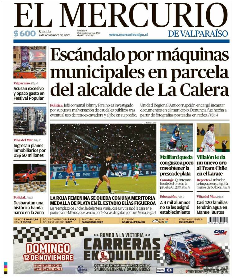 Portada de Mercurio de Valparaiso (Chile)