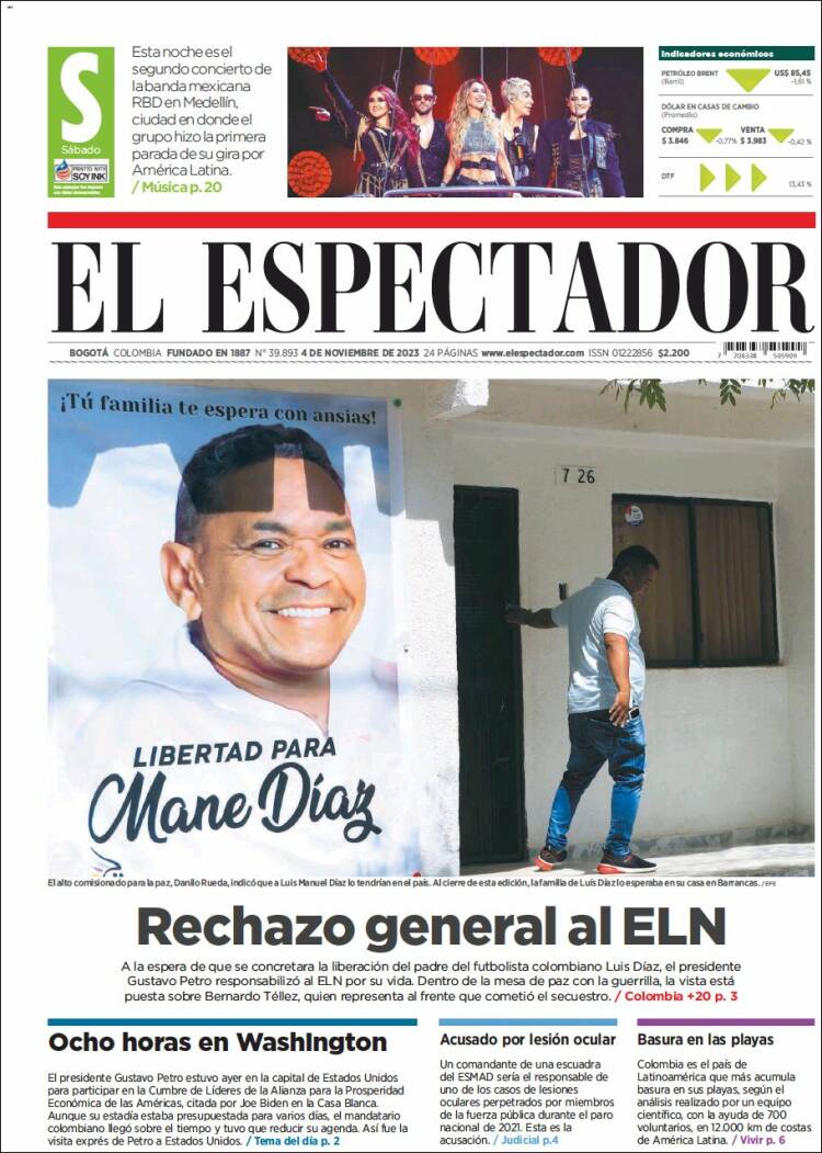 Portada de El Espectador (Colombia)