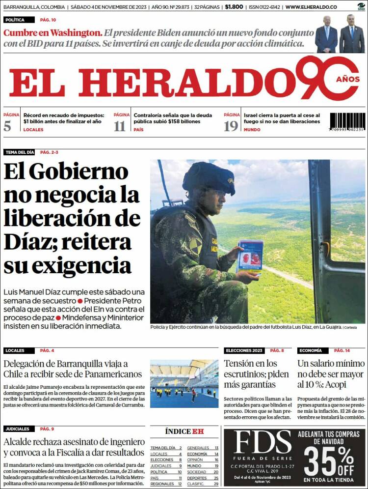 Portada de El Heraldo (Colombia)