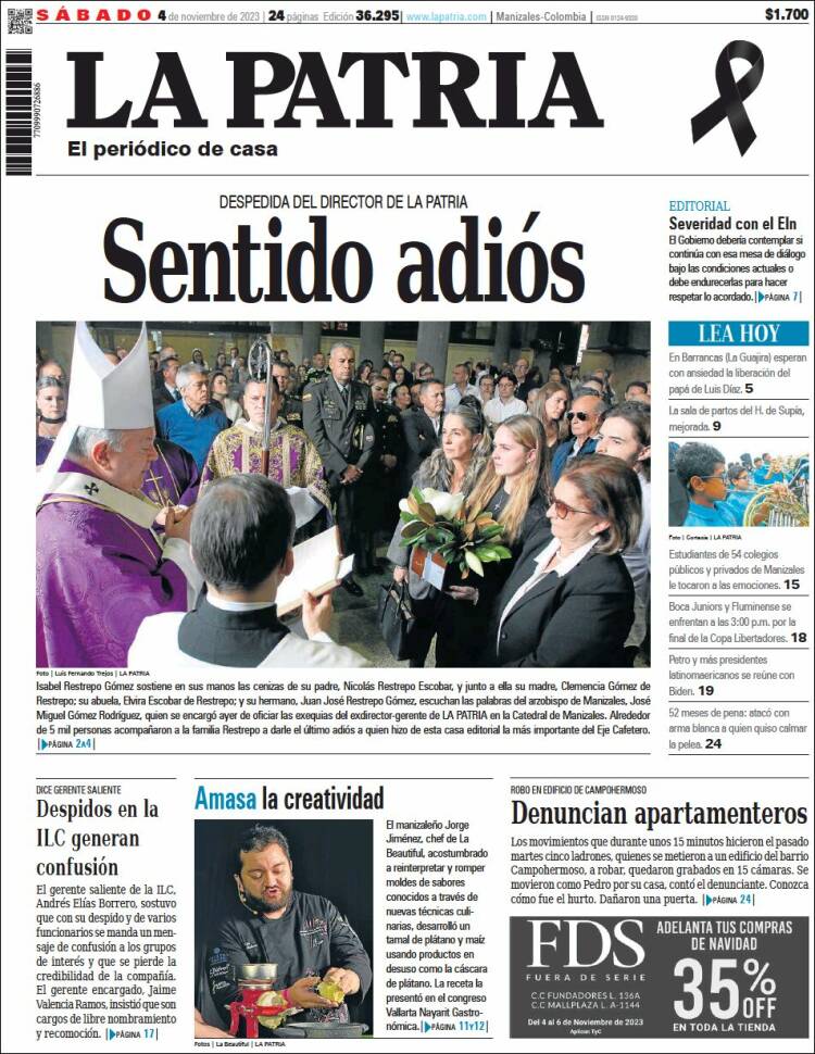 Portada de La Patria (Colombia)