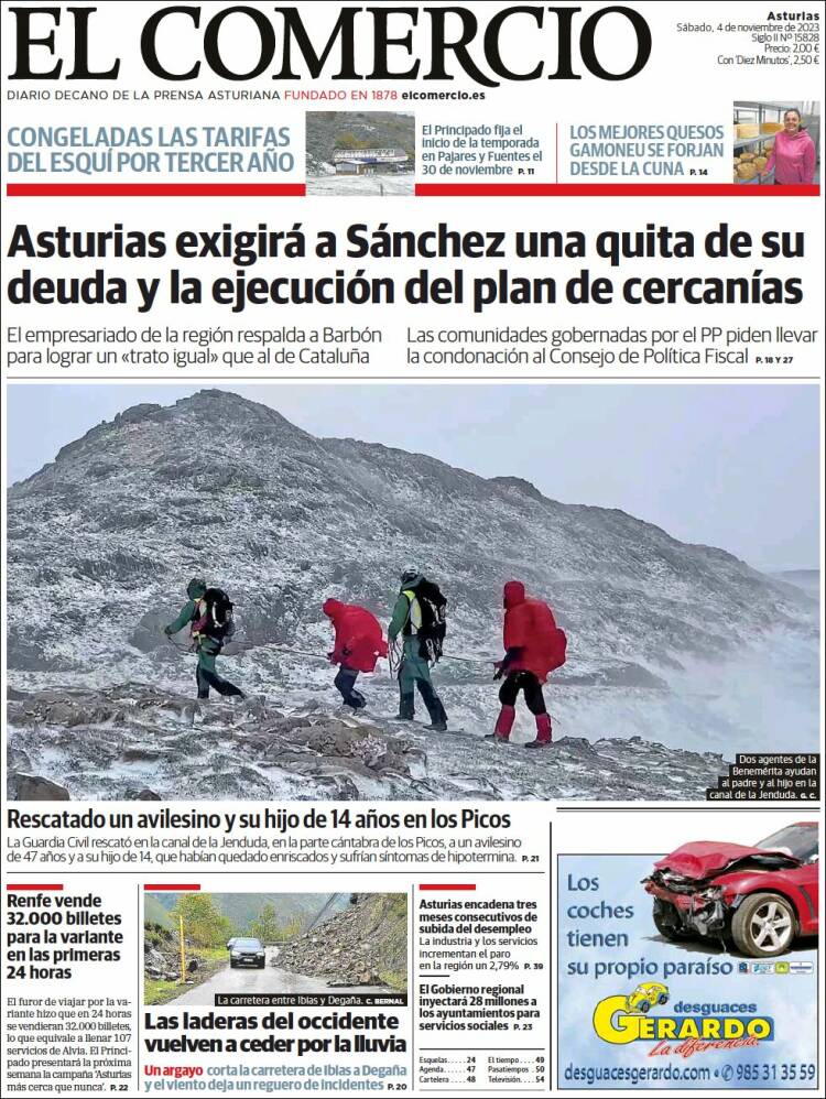 Portada de El Comercio (España)
