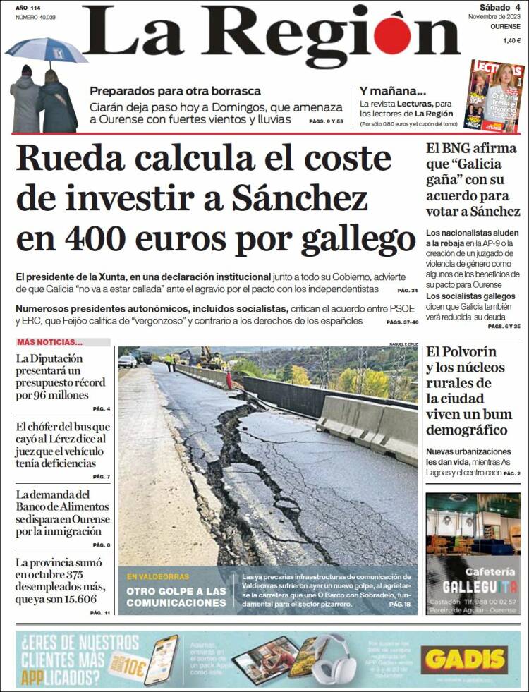 Portada de La Región de Ourense (España)