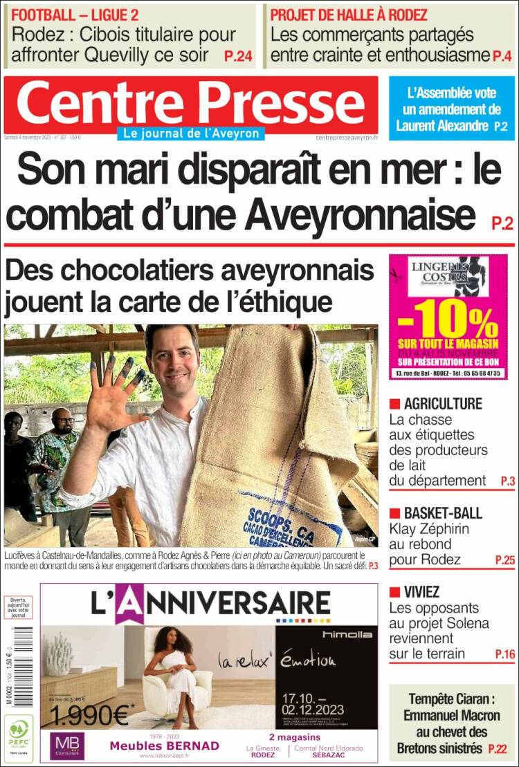 Portada de Centre Presse (Francia)