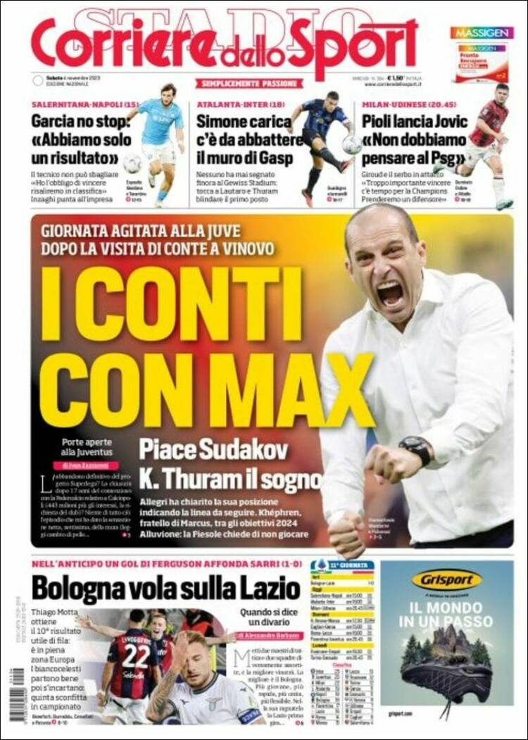 Portada de Corriere dello Sport (Italia)