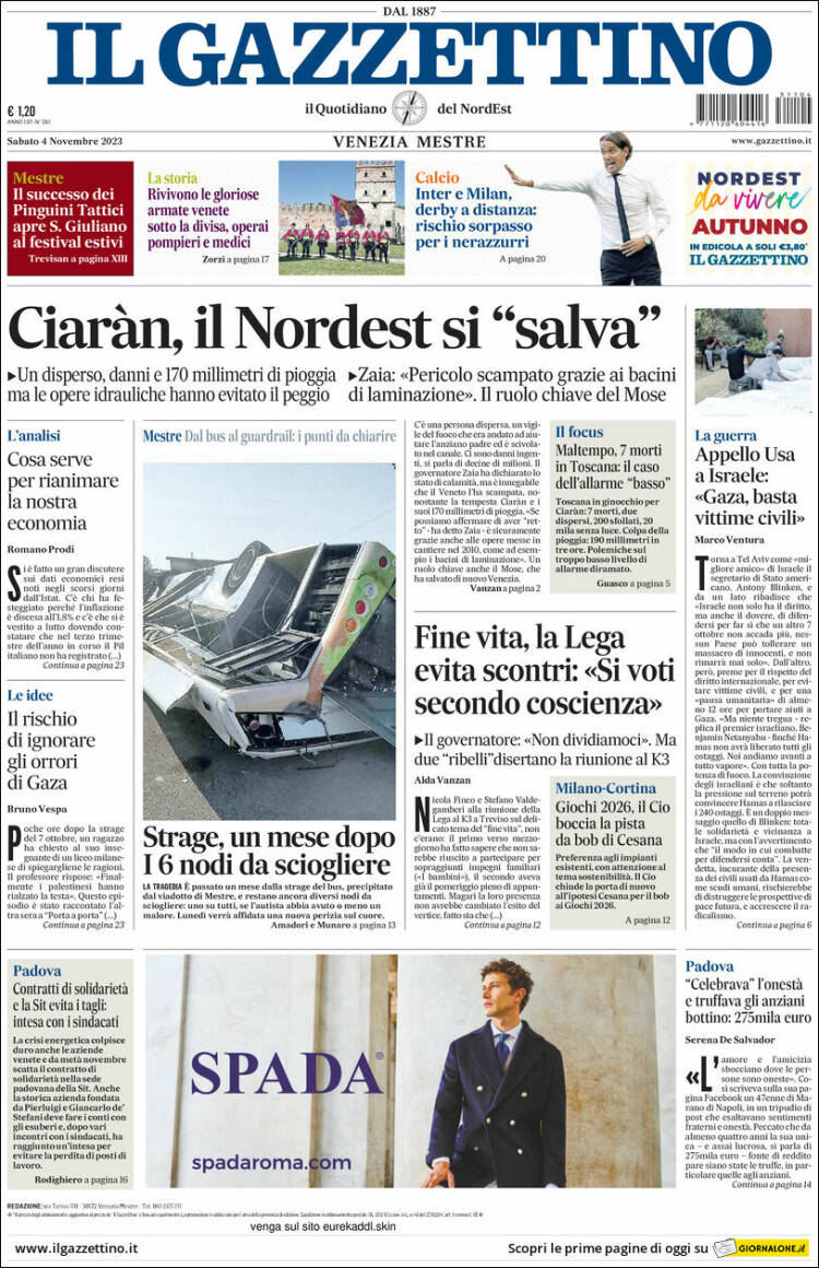 Portada de Il Gazzettino (Italia)