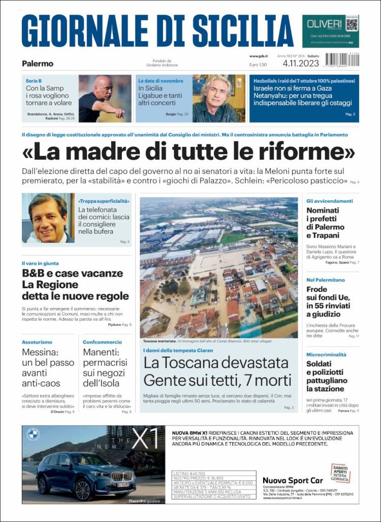 Portada de Giornale di Sicilia (Italia)