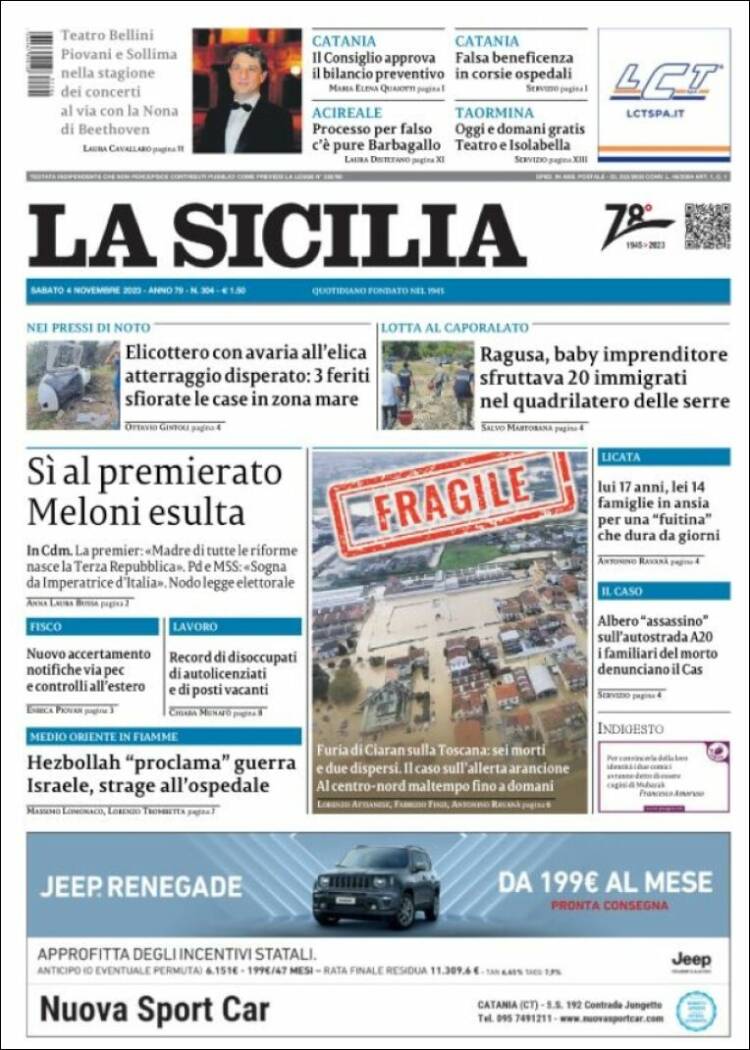 Portada de La Sicilia (Italia)
