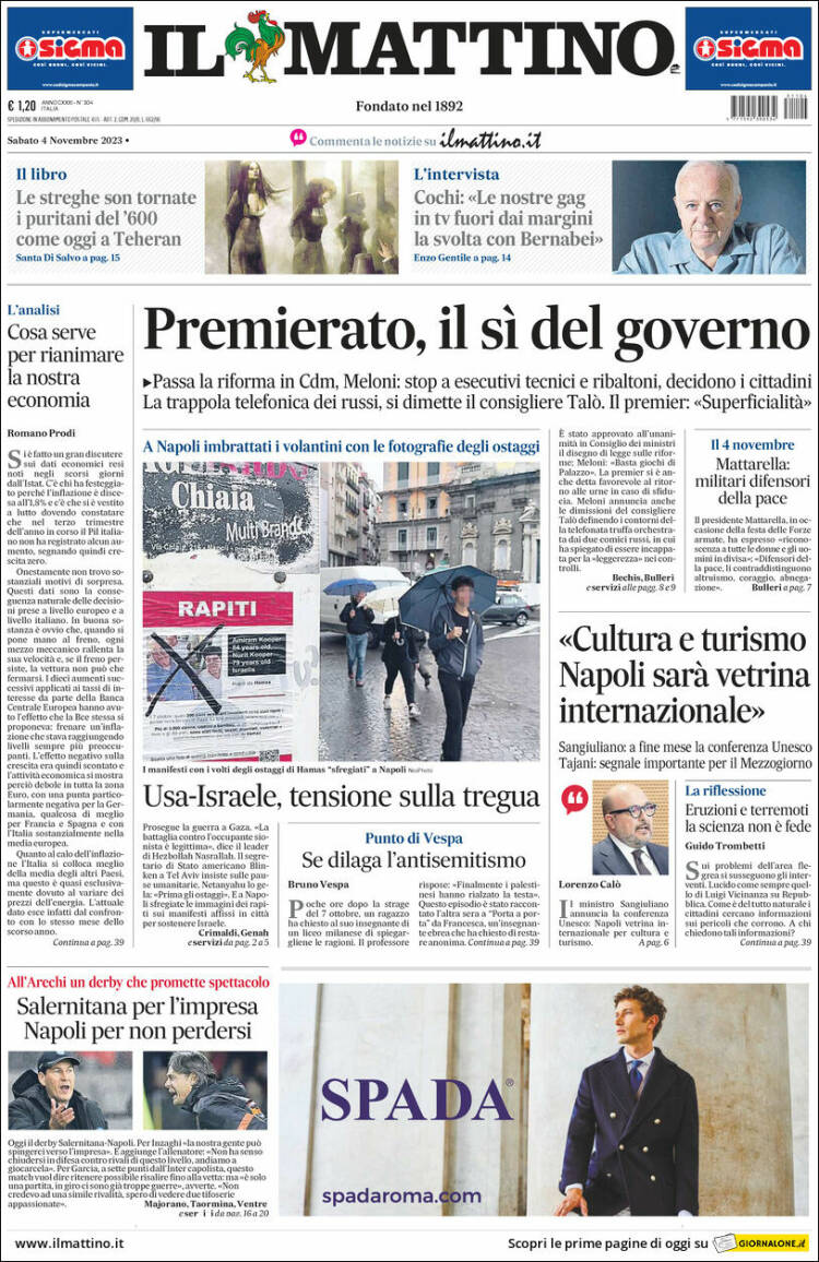 Portada de Il Mattino (Italia)