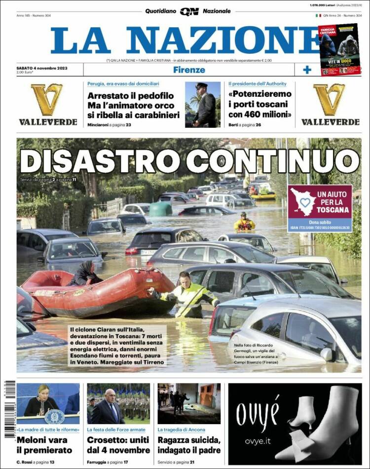 Portada de La Nazione (Italia)