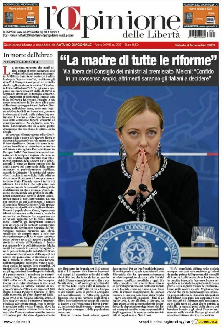 Portada de L'Opinione  delle Libertà (Italia)