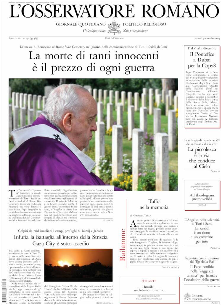 Portada de L'Osservatore Romano (Italia)