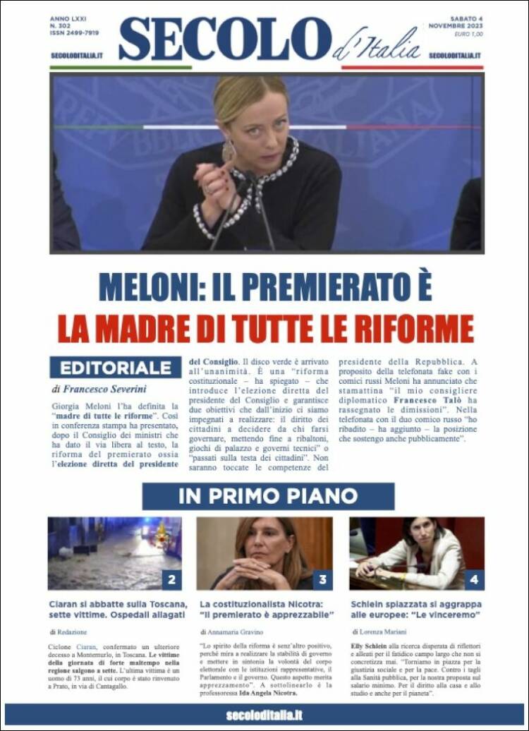 Portada de Secolo d'Italia (Italia)