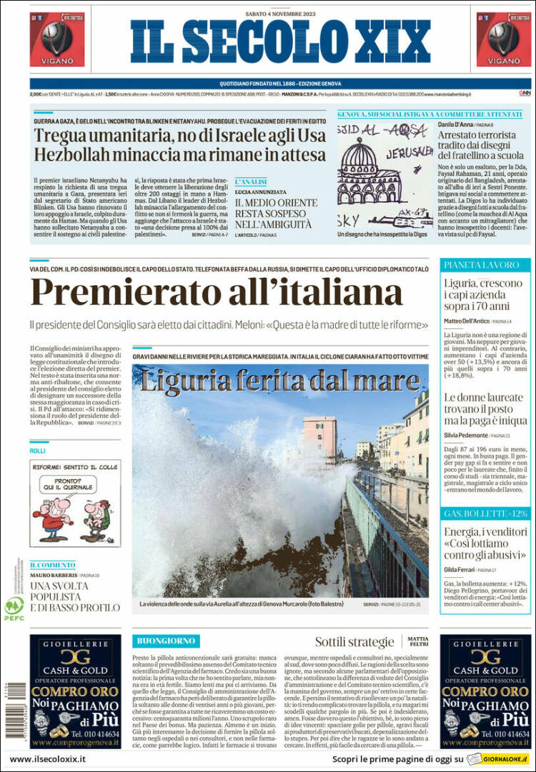Portada de Il Secolo XIX (Italia)