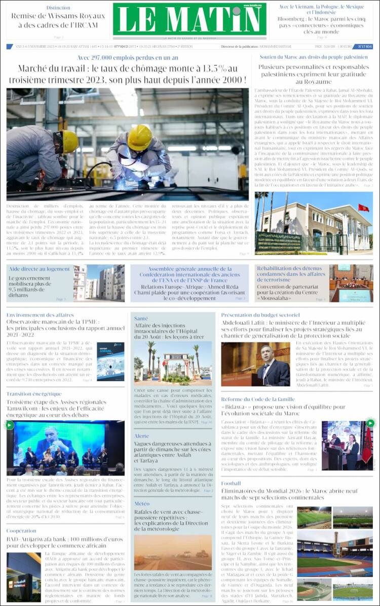 Portada de Le Matin (Marruecos)
