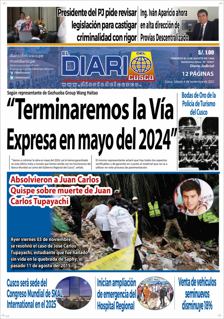 Portada de El Diario del Cusco (Per&uacute;)