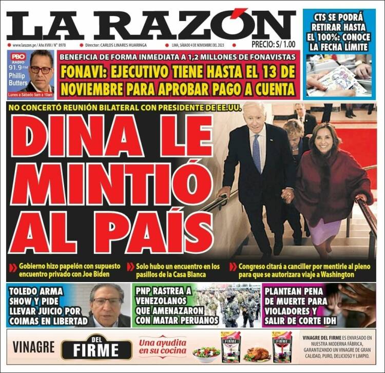Portada de La Razón (Per&uacute;)