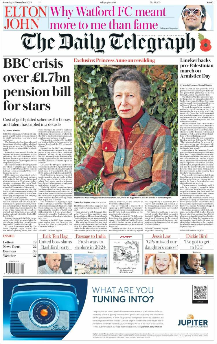 Portada de Daily Telegraph (Reino Unido)