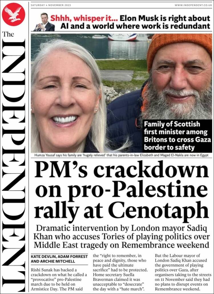 Portada de The Independent (Reino Unido)