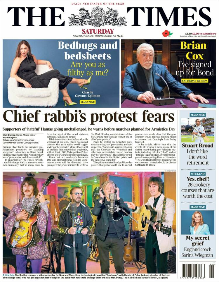 Portada de The Times (Reino Unido)