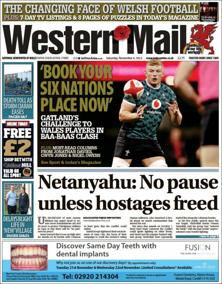 Portada de Western Mail (Reino Unido)