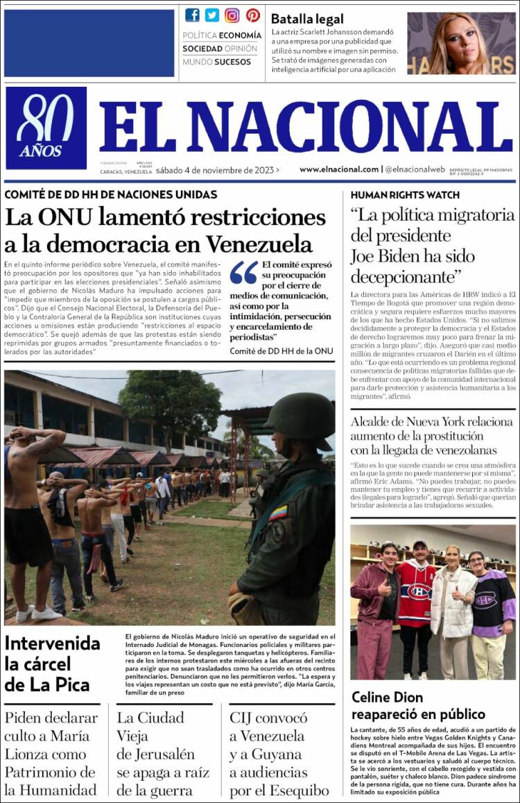 Portada de El Nacional (Venezuela)