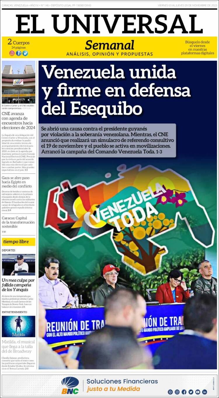 Portada de Universal (Venezuela)