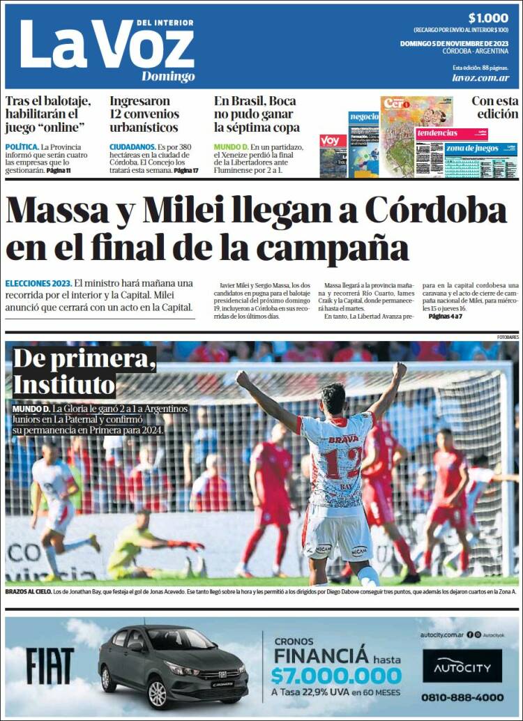 Portada de La Voz del Interior (Argentina)