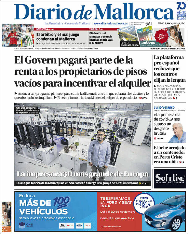 Portada de Diario de Mallorca (España)
