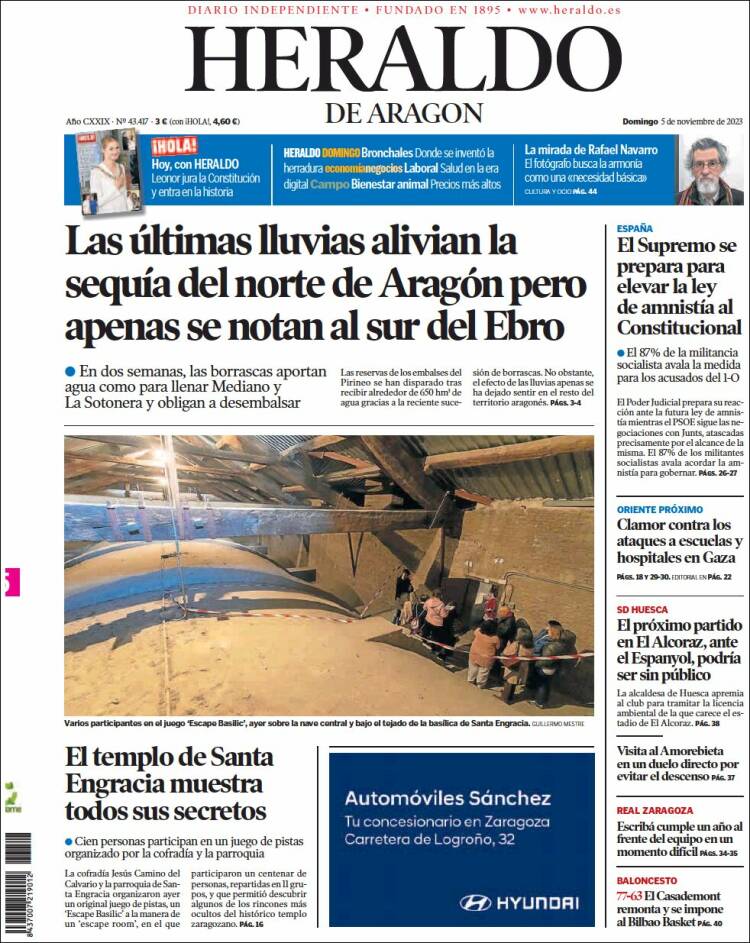 Portada de Heraldo de Aragón (España)