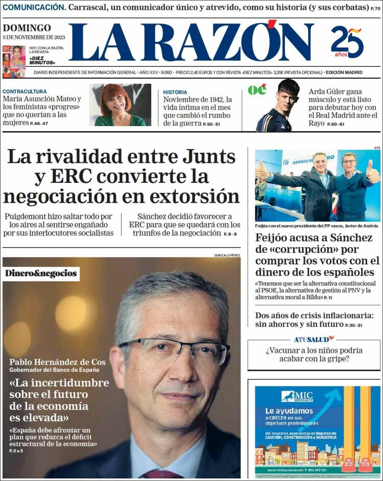 Portada de La Razón (España)