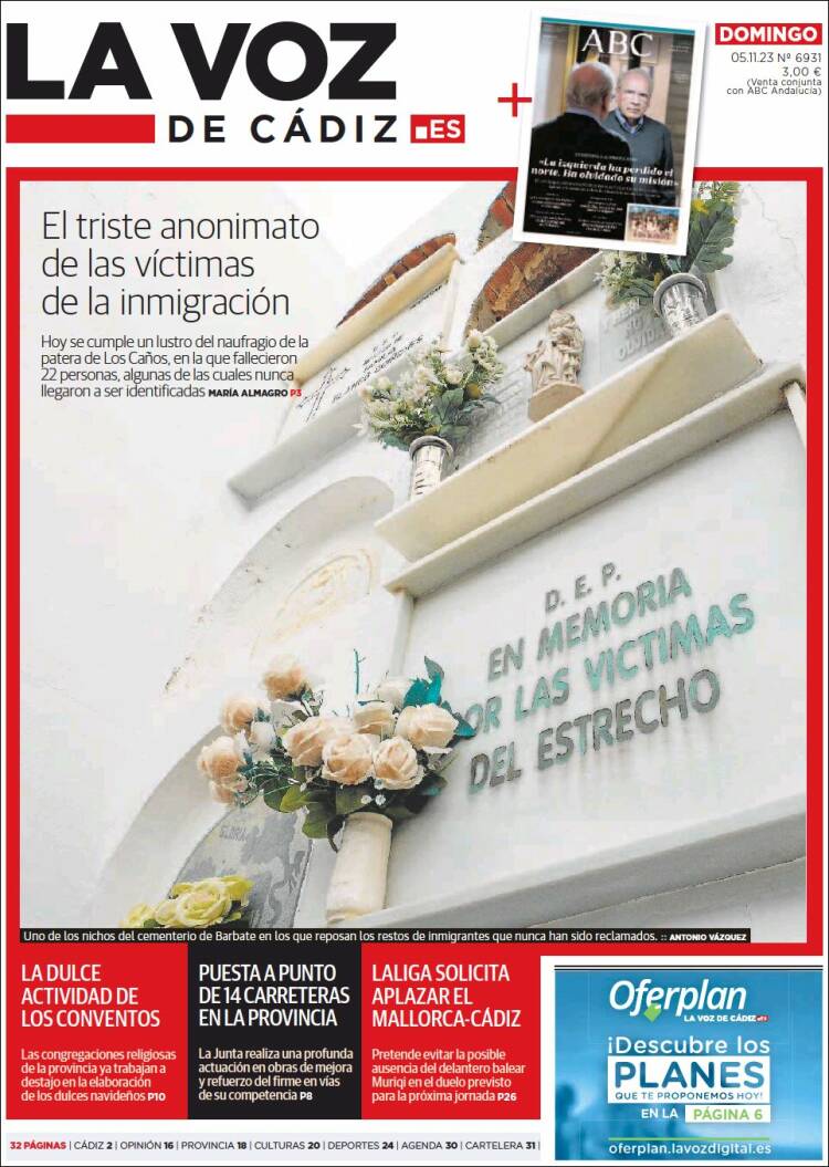 Portada de La Voz de Cádiz (España)