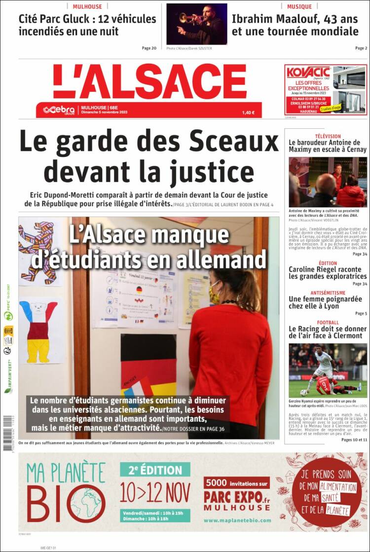 Portada de Journal L'Alsace (Francia)