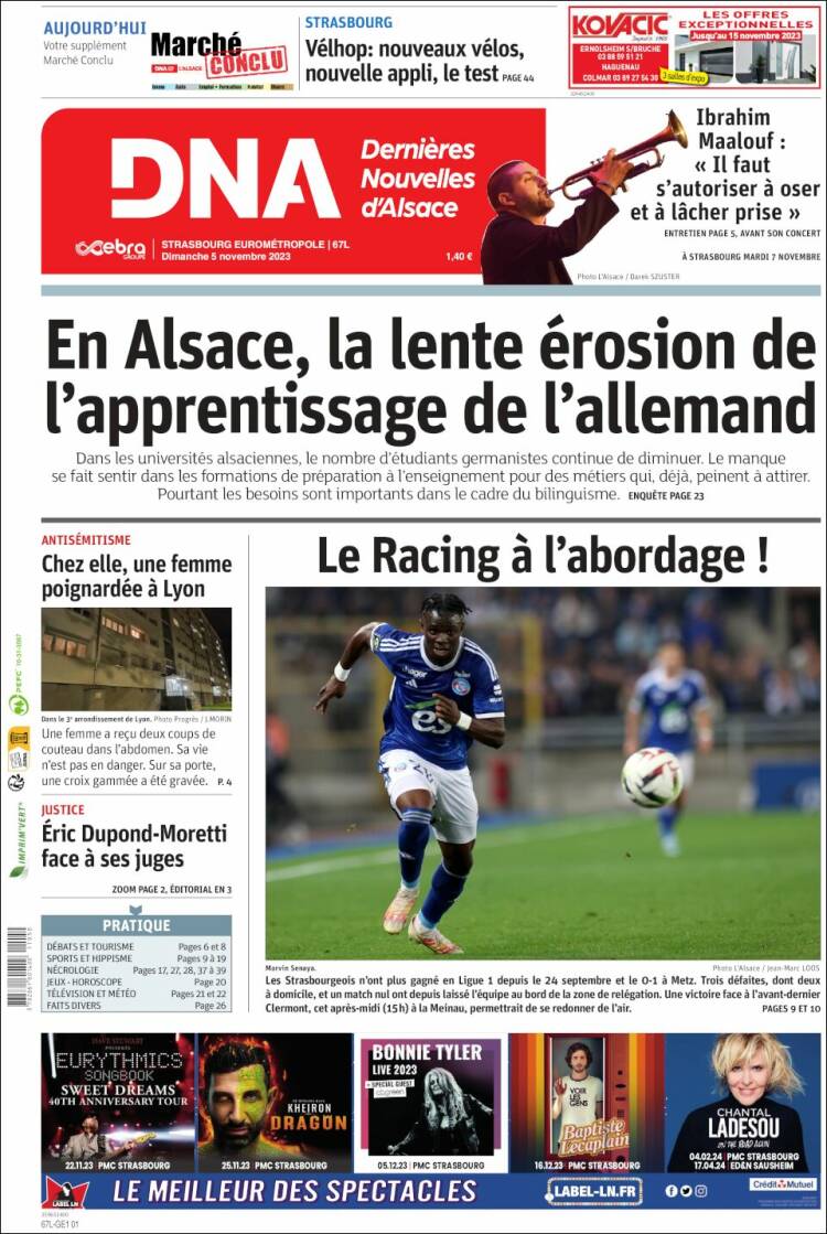 Portada de Les Dernières Nouvelles d'Alsace (Francia)