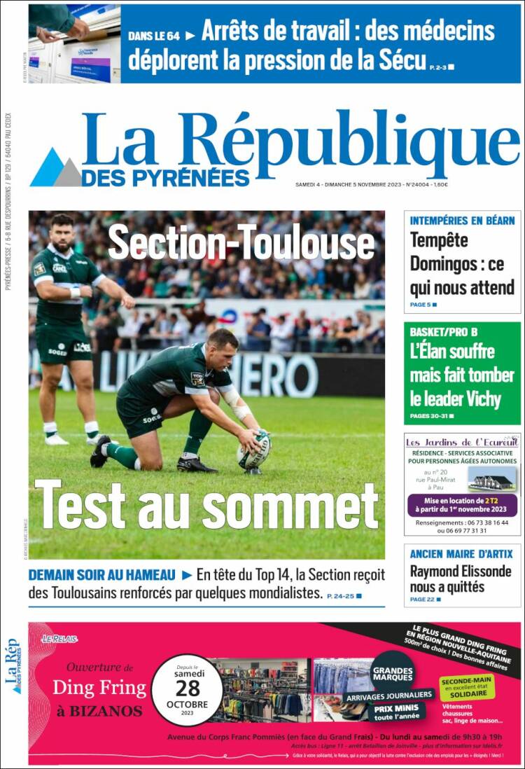 Portada de La République des Pyrénées (Francia)