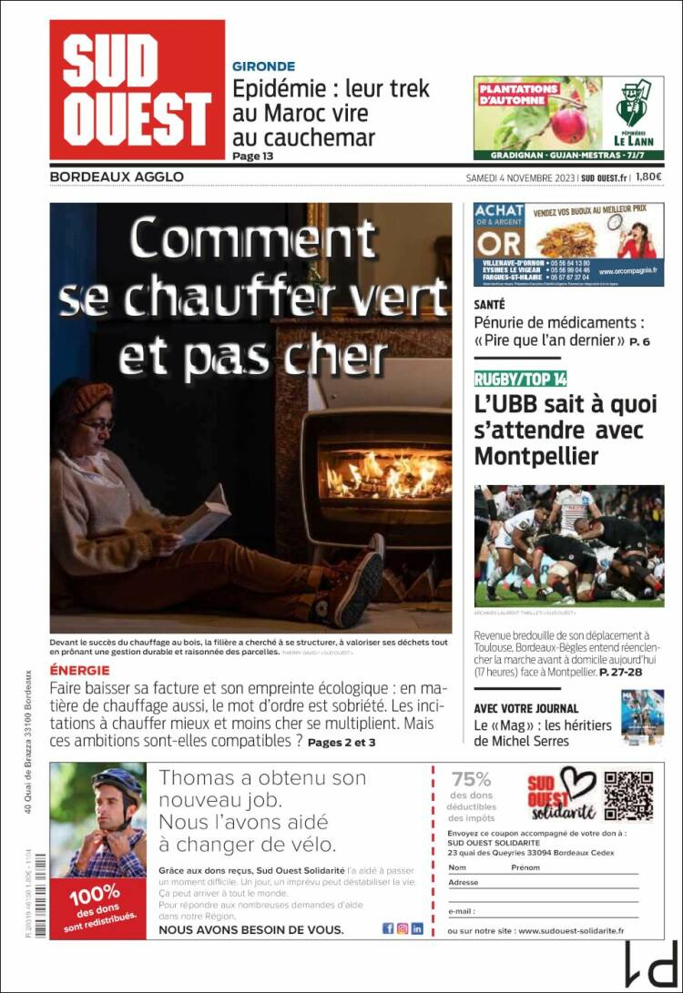 Portada de Sud Ouest (Francia)