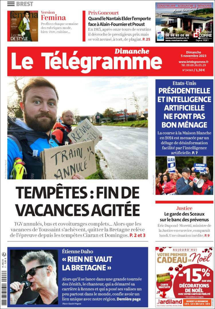 Portada de Télégramme (Francia)