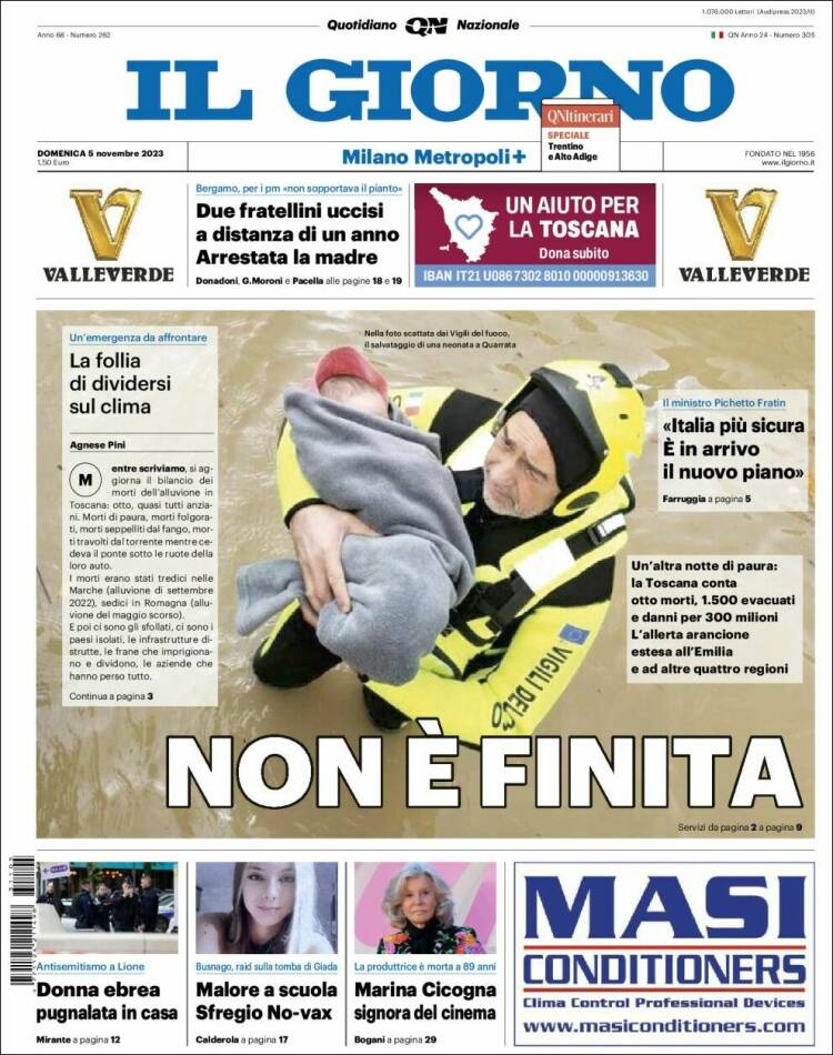 Portada de Il Giorno (Italia)