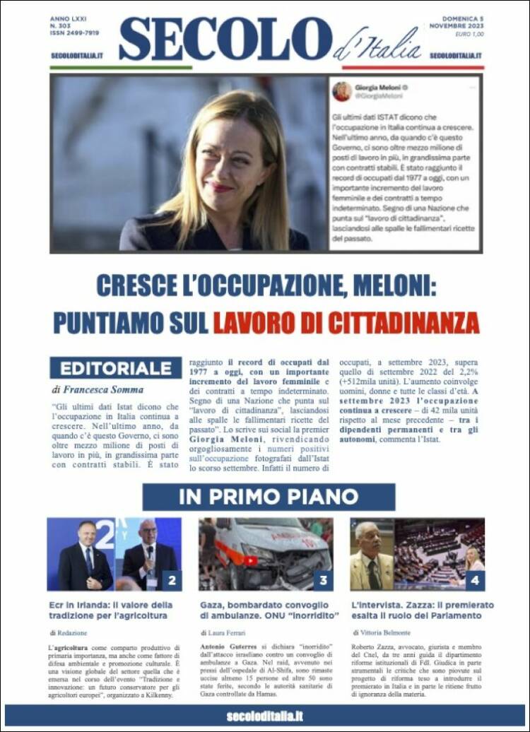 Portada de Secolo d'Italia (Italia)