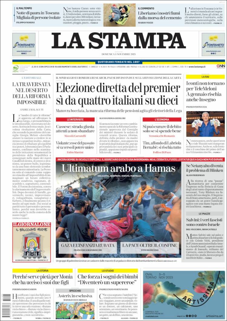 Portada de La Stampa (Italia)