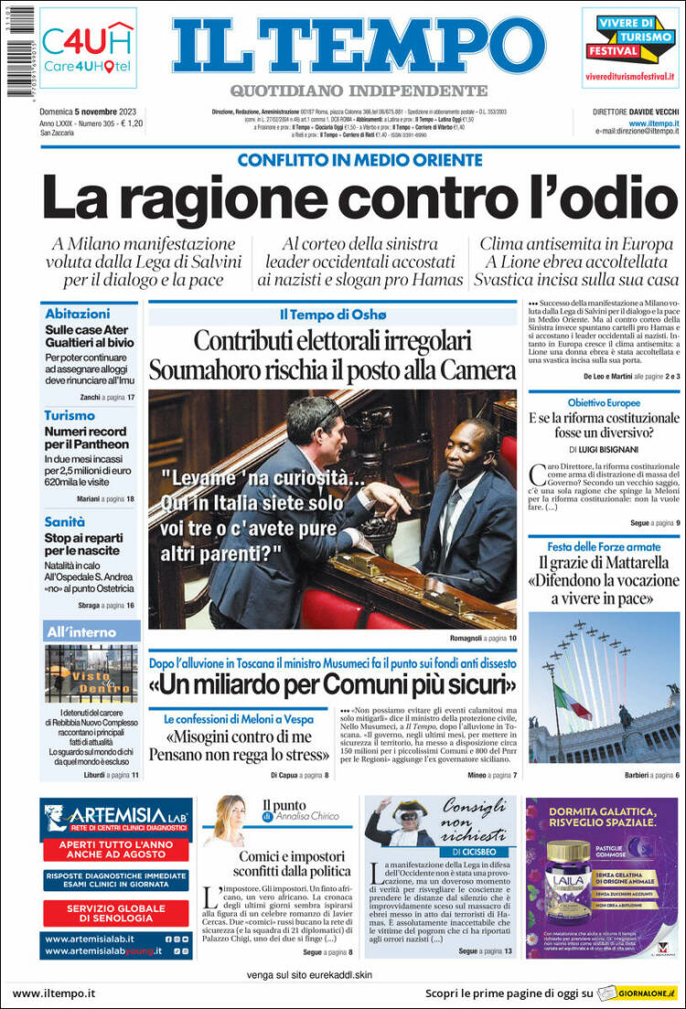 Portada de Il Tempo (Italia)