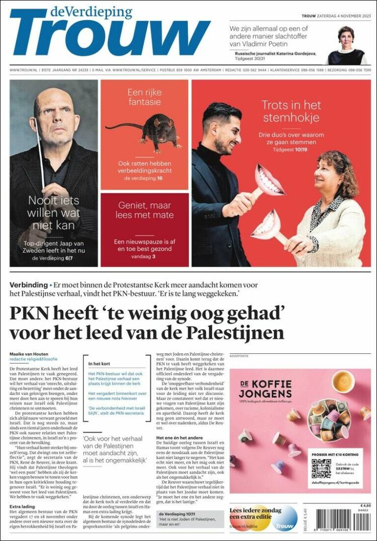 Portada de Trouw (Pa&iacute;ses Bajos)