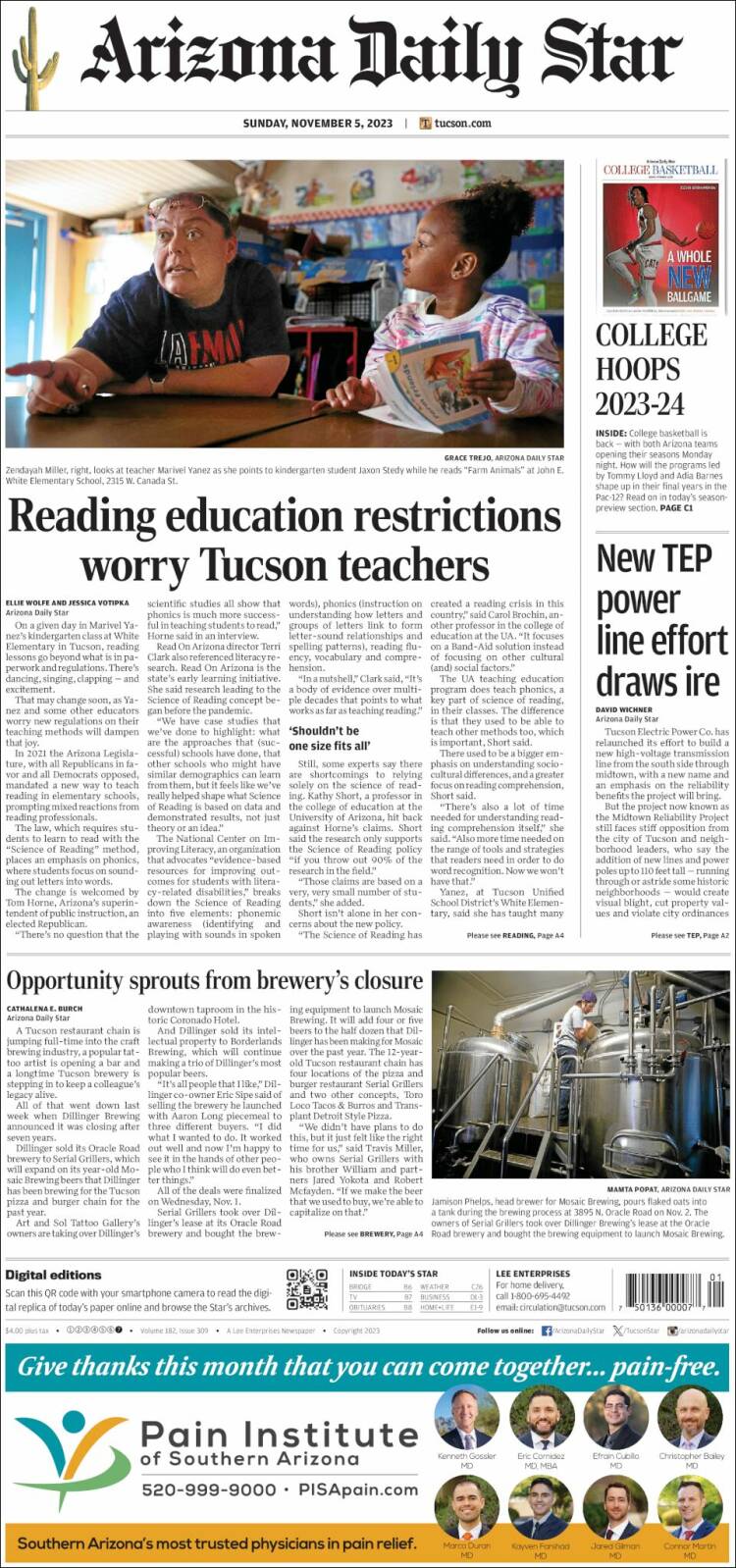 Portada de Arizona Daily Star (USA)