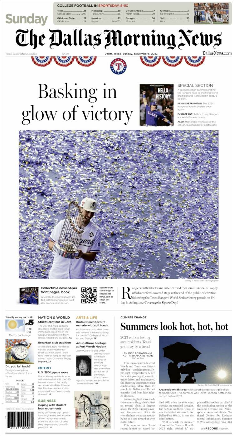 Portada de Dallas Morning News (USA)