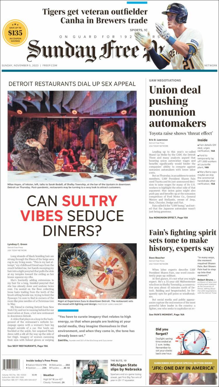 Portada de Detroit Free Press (USA)