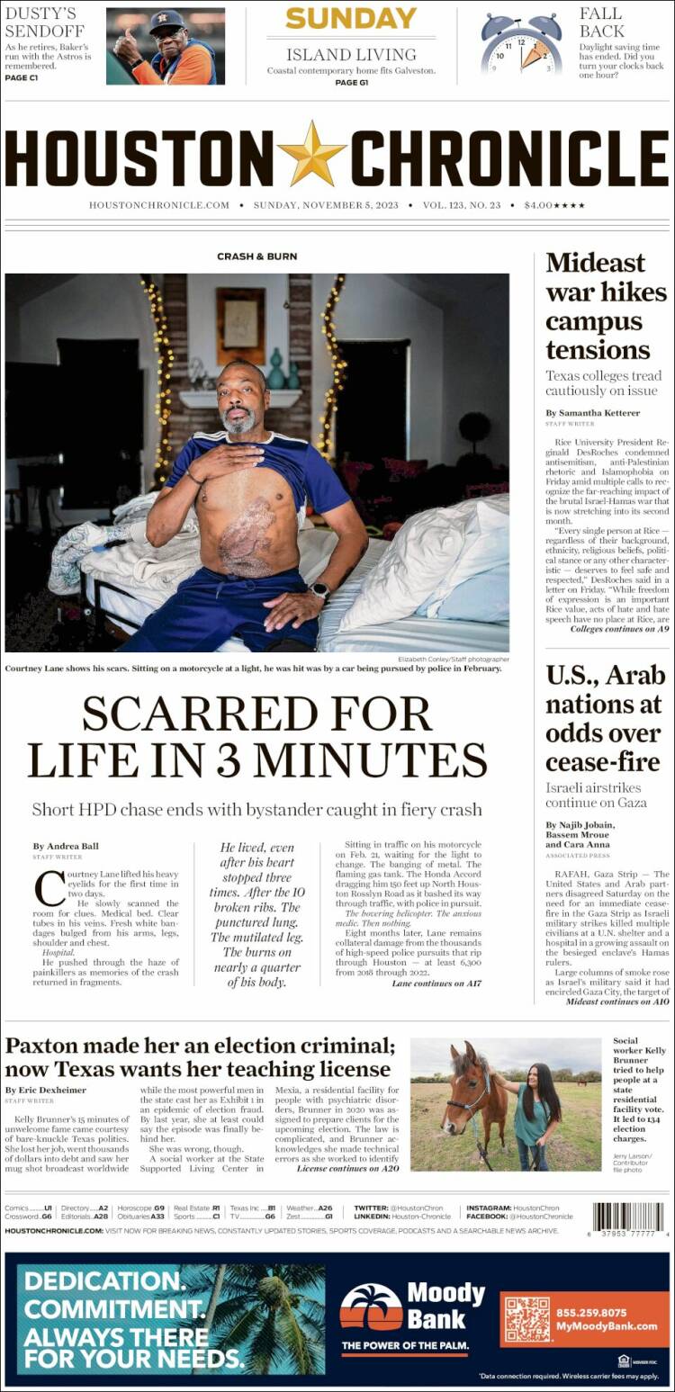 Portada de Houston Chronicle (USA)
