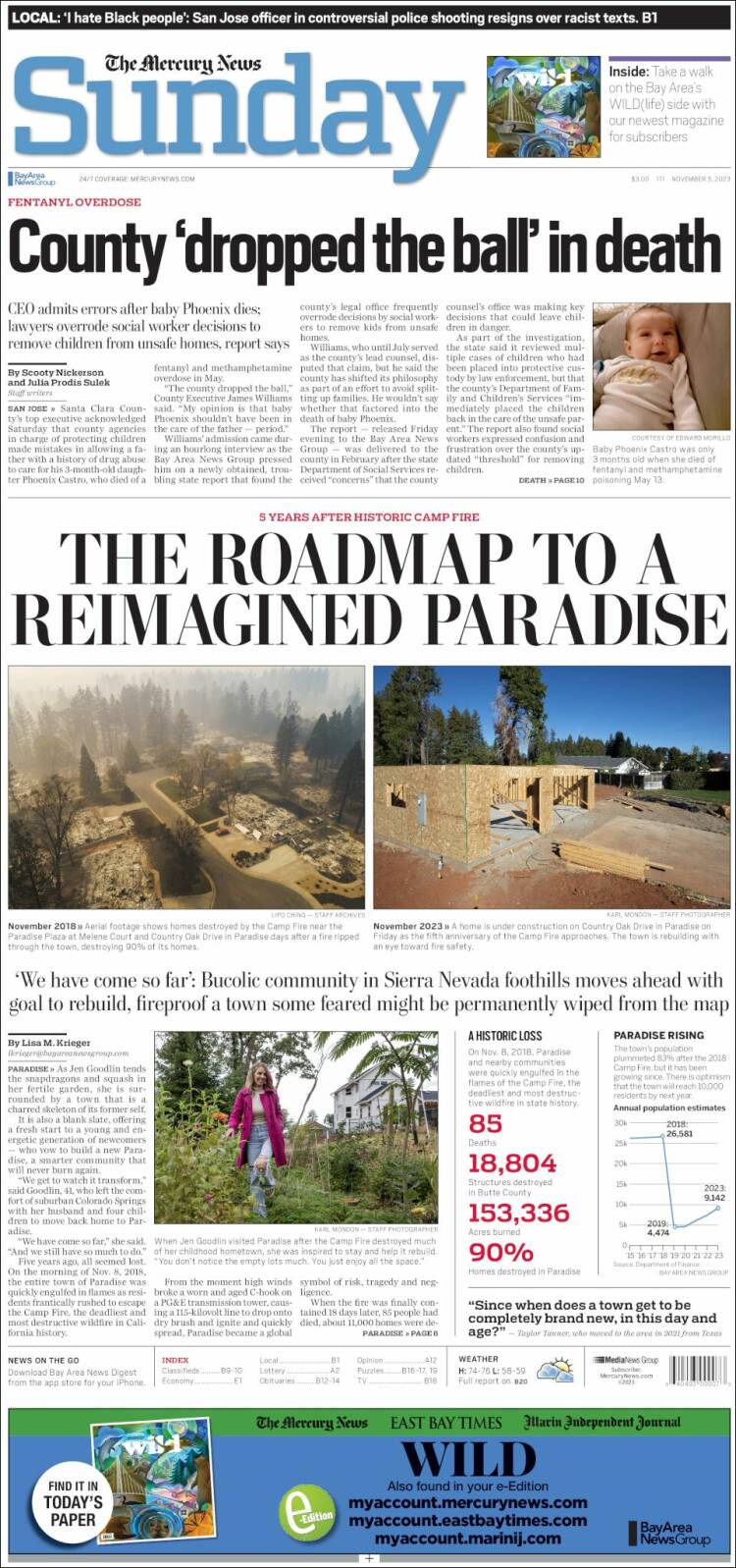 Portada de San Jose Mercury News (USA)
